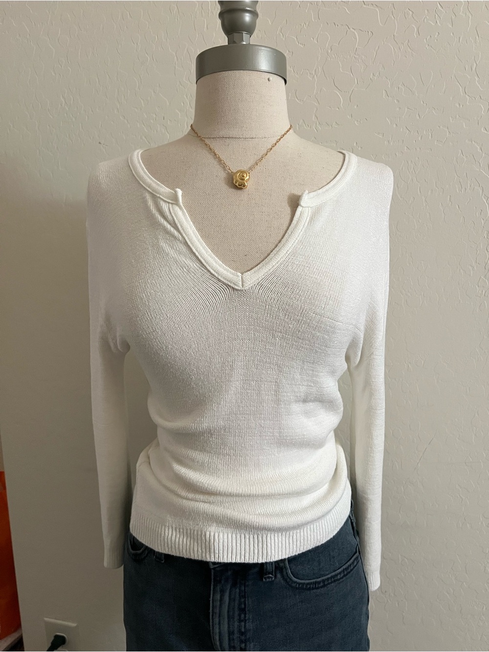 Donna Livinston Sheer White Long Sleeve Top